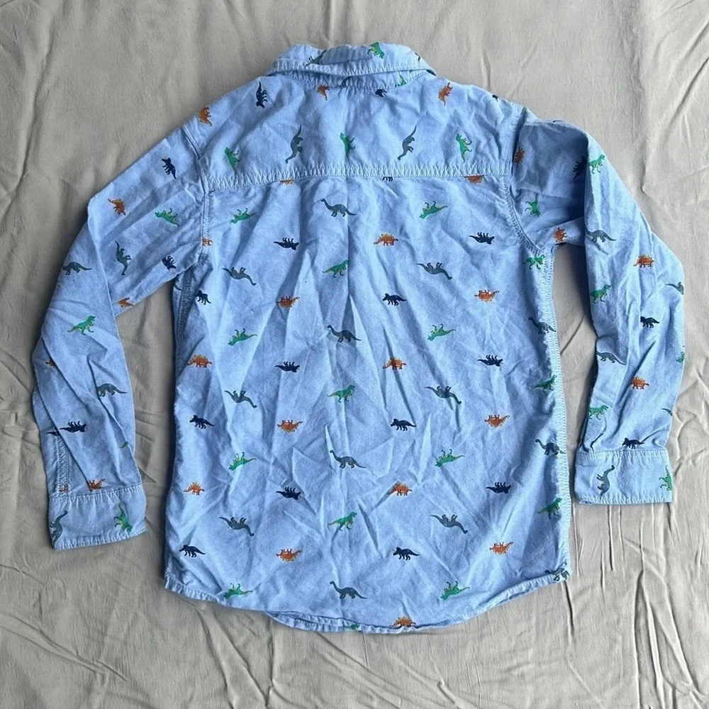 Carter’s Boys Blue Knit w Dinosaur‎ Print Long Sleeve Button Front Shirt Size 8